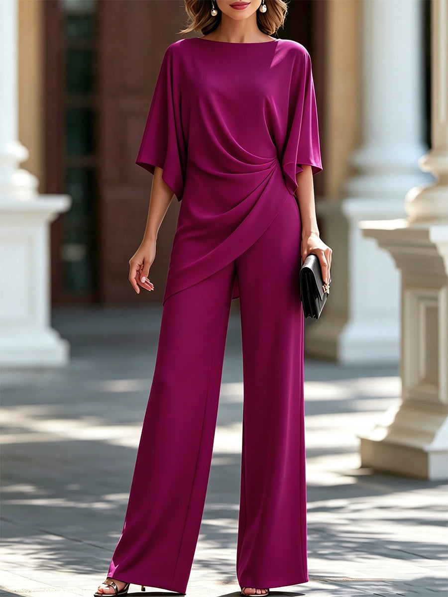 Genevieve™ Cape-Sleeve Draped Waist Two-Piece