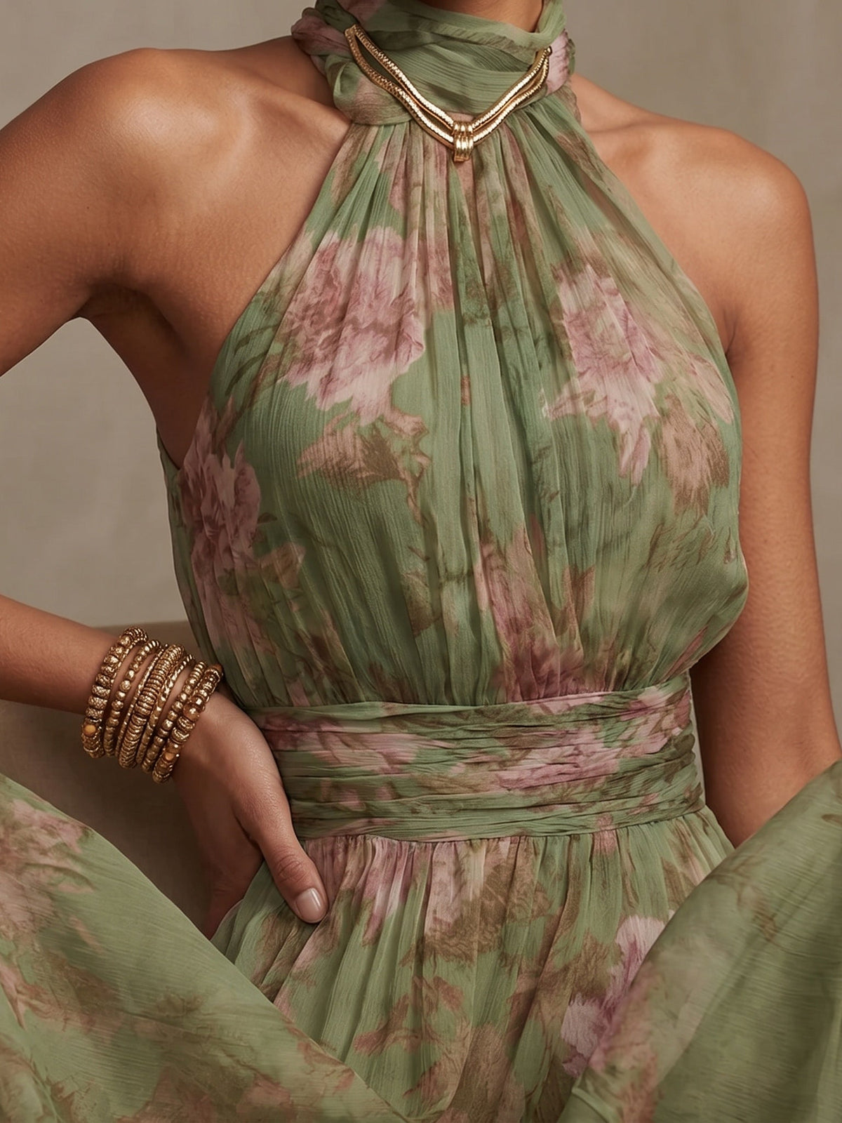Adèle™ Floral Halter Maxi Dress