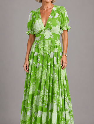 Alessia™ Elegant Floral V-Neck Dress