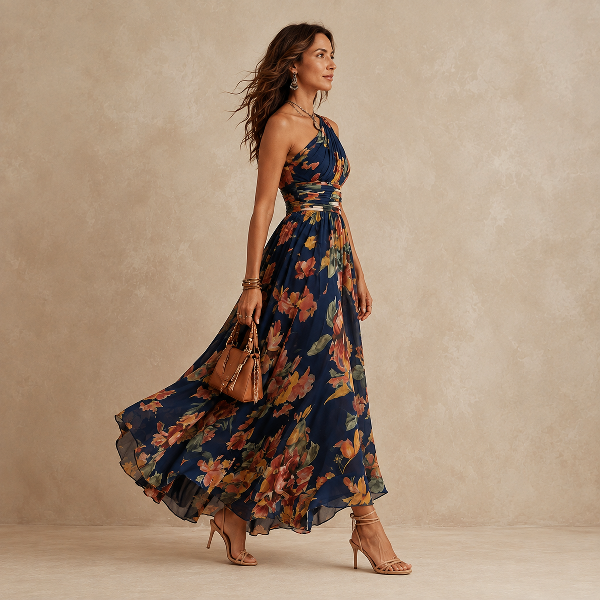 Celeste™ One-Shoulder Floral Maxi Wedding Guest Dress