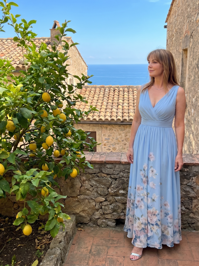 Clarissa™ Sleeveless V Neck Soft Floral Hem Midi Dress