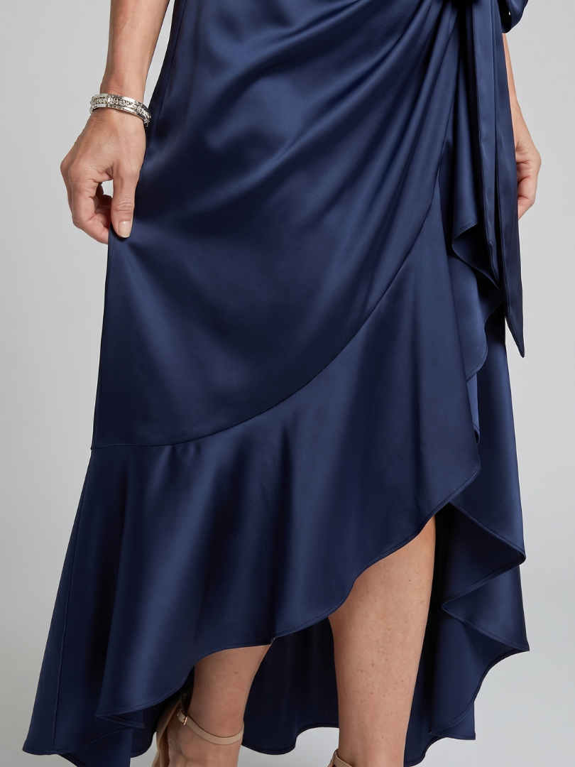 Honora™ Halter Neck Wrap Asymmetric Hem Midi Dress