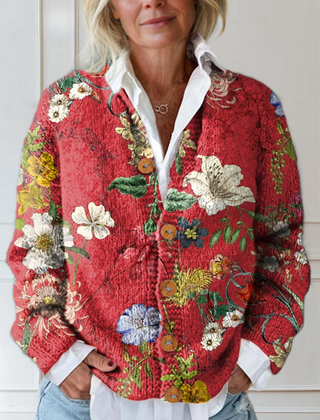 Paloma™ - Women's Vintage Floral Art Print Cardigan