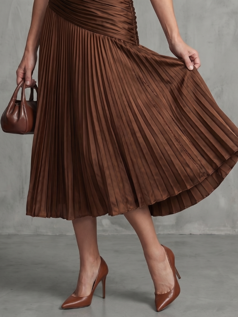 Theodora™ Pleated Waistline Stripe Midi Dress