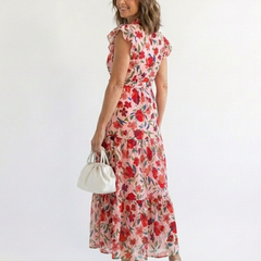 Lila™ Floral V-Neck Tiered Midi Dress