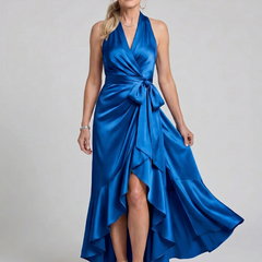 Honora™ Halter Neck Wrap Asymmetric Hem Midi Dress