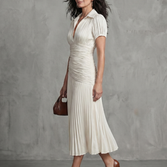 Theodora™ Pleated Waistline Stripe Midi Dress