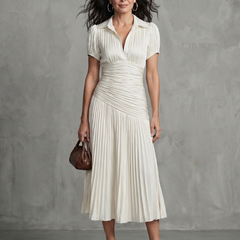 Theodora™ Pleated Waistline Stripe Midi Dress