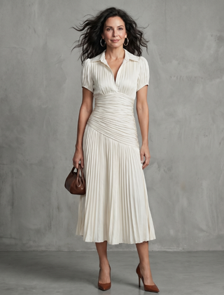 Theodora™ Pleated Waistline Stripe Midi Dress