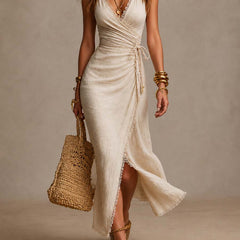 Noémie™ Crossover Midi Dress with Ruffle Trim