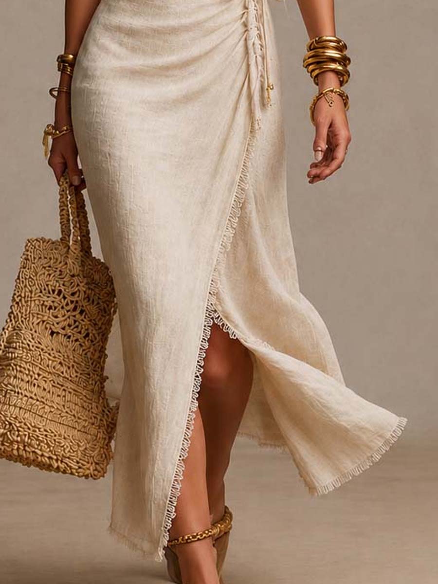 Noémie™ Crossover Midi Dress with Ruffle Trim