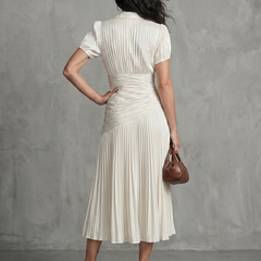 Theodora™ Pleated Waistline Stripe Midi Dress