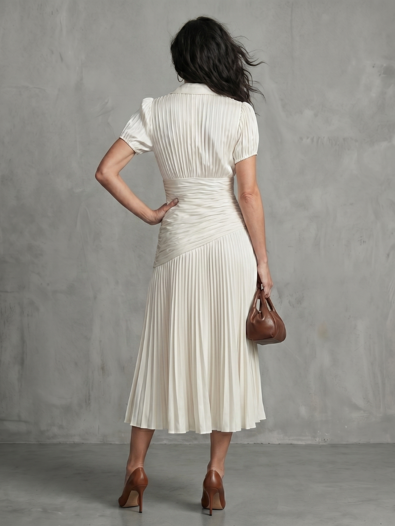 Theodora™ Pleated Waistline Stripe Midi Dress