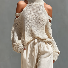 Elyzia™ Off-Shoulder Knit Top and Wide-Leg Pants Set