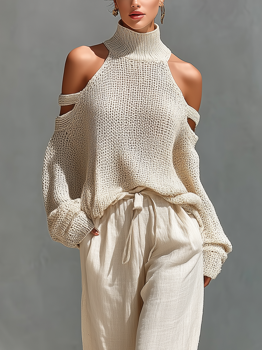 Elyzia™ Off-Shoulder Knit Top and Wide-Leg Pants Set
