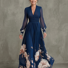 Ziva™ Pleated Sheer Sleeves Maxi Dress