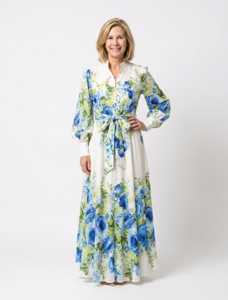 Harper™ Long Sleeve Floral Button Front Maxi Dress