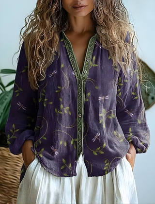 Toinette™ Vintage Blouse With Leaf Print