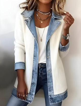 Luna™ Elegant Denim Lapel Combined Coat