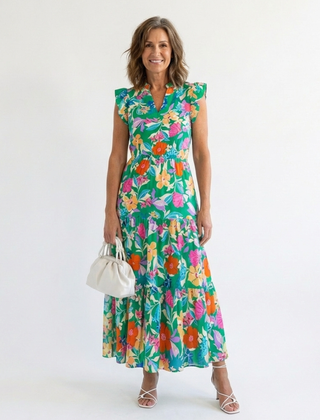 Lila™ Floral V-Neck Tiered Midi Dress