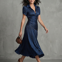 Theodora™ Pleated Waistline Stripe Midi Dress