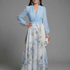 Augusta™ V Neck Sheer Bodice Floral Maxi Dress