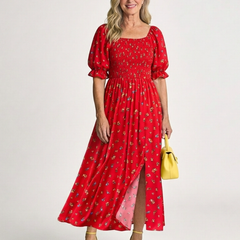 Delphine™ Square Neck Floral Puff Sleeve Midi Dress