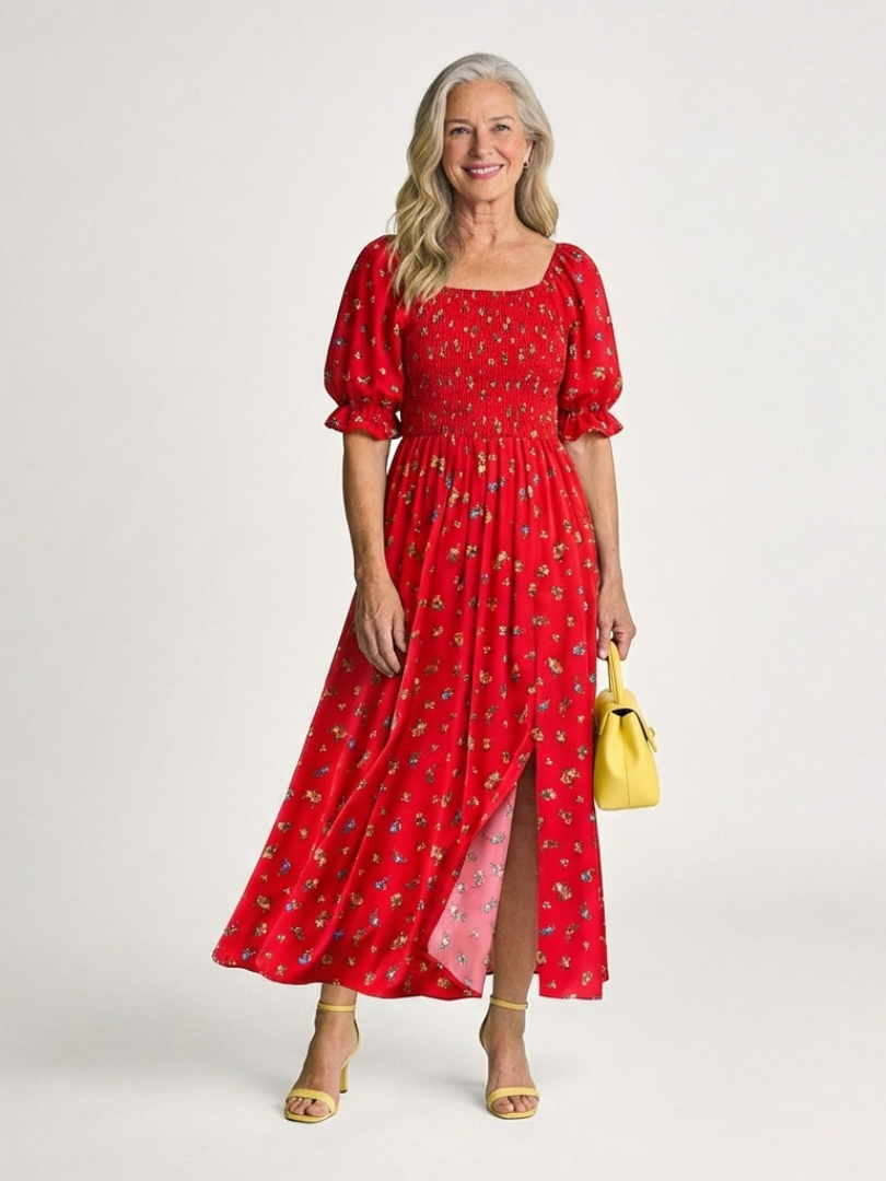 Delphine™ Square Neck Floral Puff Sleeve Midi Dress