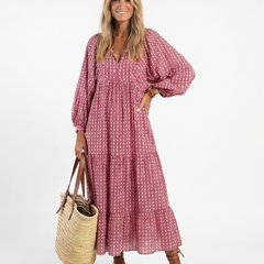 Arlette™ Geometric Print Long Sleeve Midi Dress