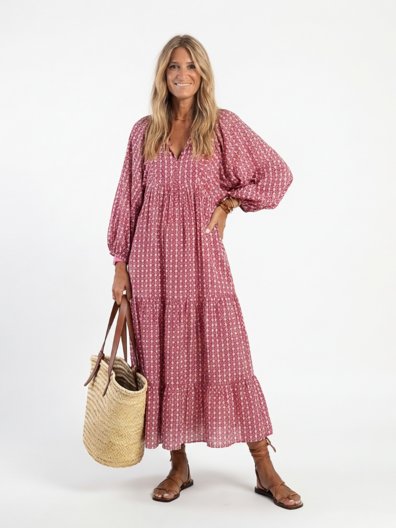 Arlette™ Geometric Print Long Sleeve Midi Dress