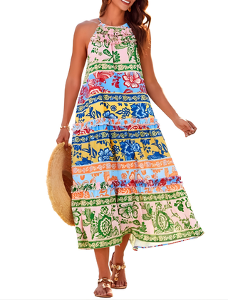 Loren™ Chic Boho Halter Tiered Maxi Dress