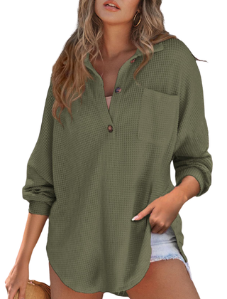 Nova™ Casual Lightweight Button V Neck Tunic Blouse
