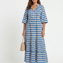 Elodie™ Diamond Print Tiered Midi Dress