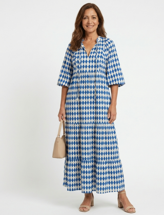 Elodie™ Diamond Print Tiered Midi Dress