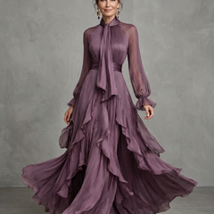 Demetria™ Tie Neck Ruffle Tiered Maxi Dress