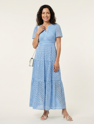 Brielle™ V Neck Short Sleeve Tiered Midi Dress