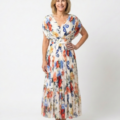 Savannah™ Short Sleeve Pleated Floral Midi Dress