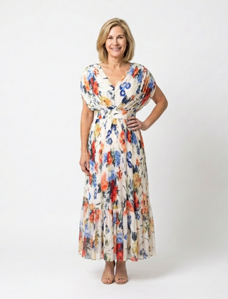 Savannah™ Short Sleeve Pleated Floral Midi Dress