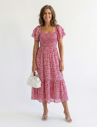 Odette™ Off Shoulder Floral Smocked Midi Dress