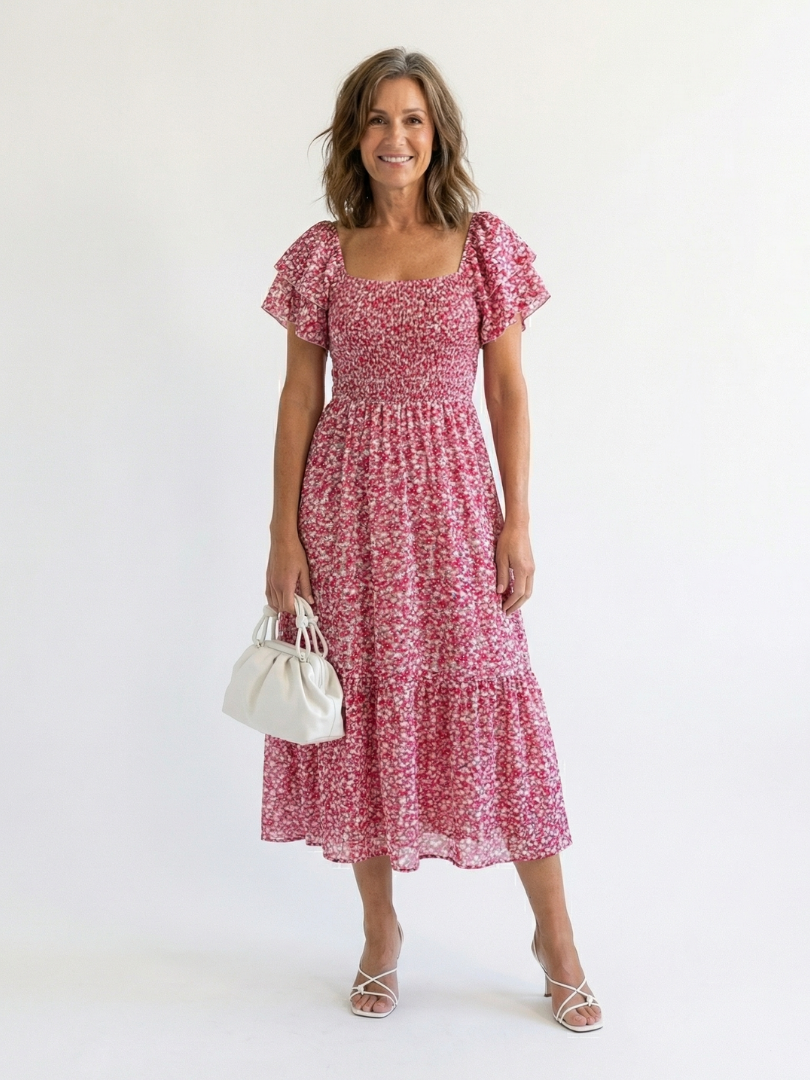 Odette™ Off Shoulder Floral Smocked Midi Dress