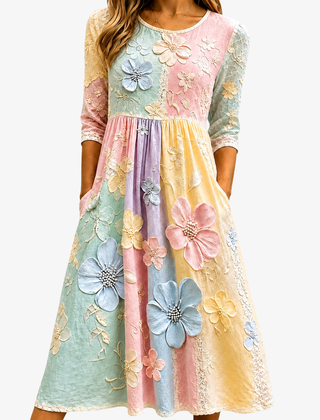 Isla | Floral Patchwork Pocket Midi Dress