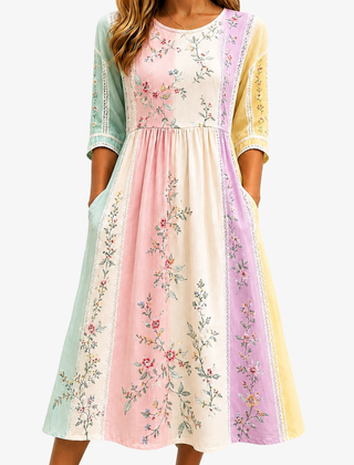 Harper | Pastel Garden Pocket Midi Dress