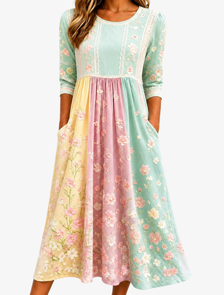 Ember | Floral Patchwork Pocket Midi Dress