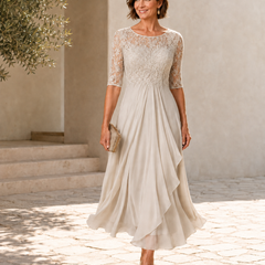 Avi Lace Bodice Draped Midi Dress