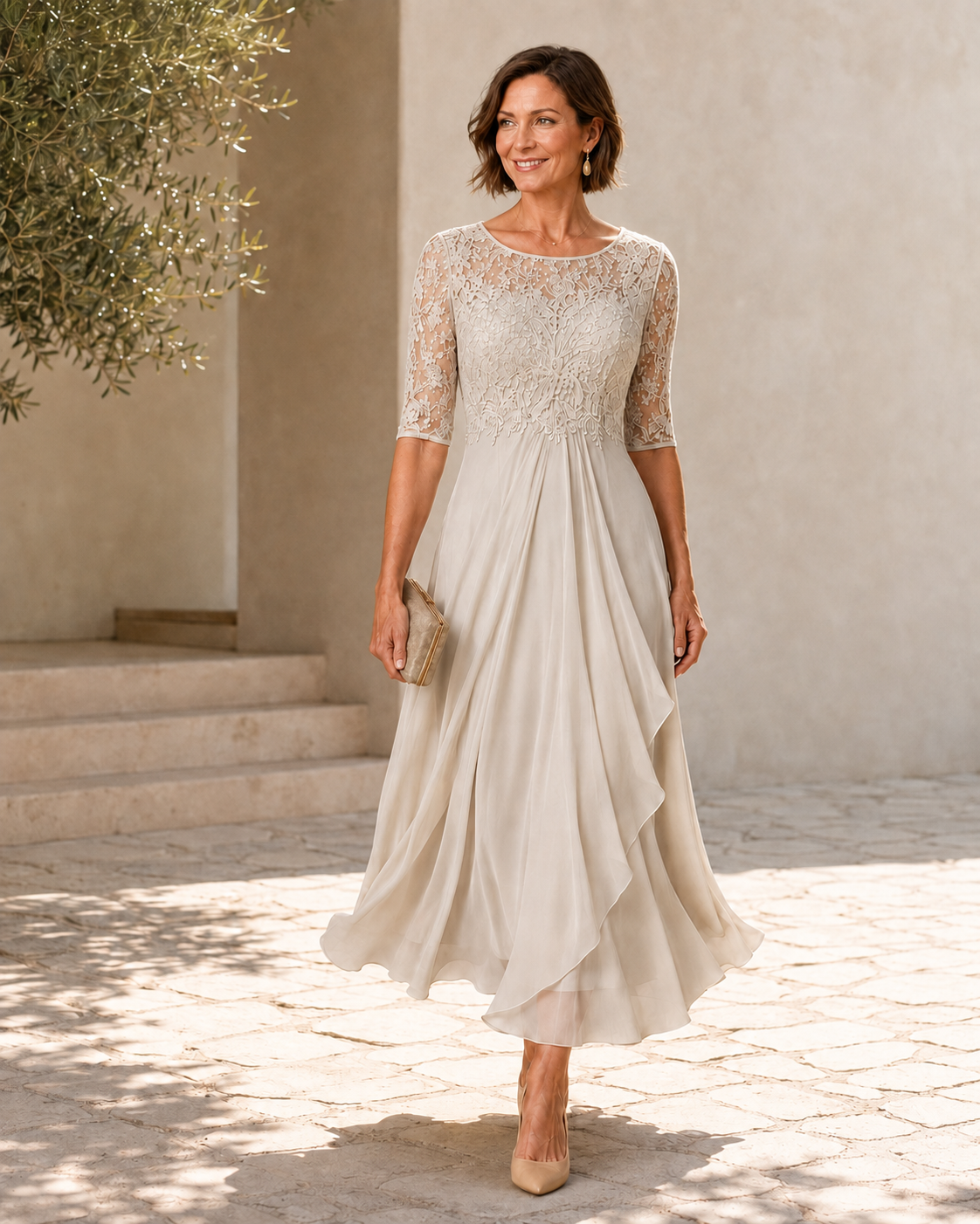 Avi Lace Bodice Draped Midi Dress