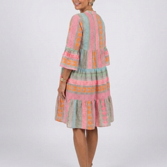 Maelle™ Geometric Print V Neck Tiered Knee Length Dress