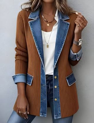 Luna™ Elegant Denim Lapel Combined Coat