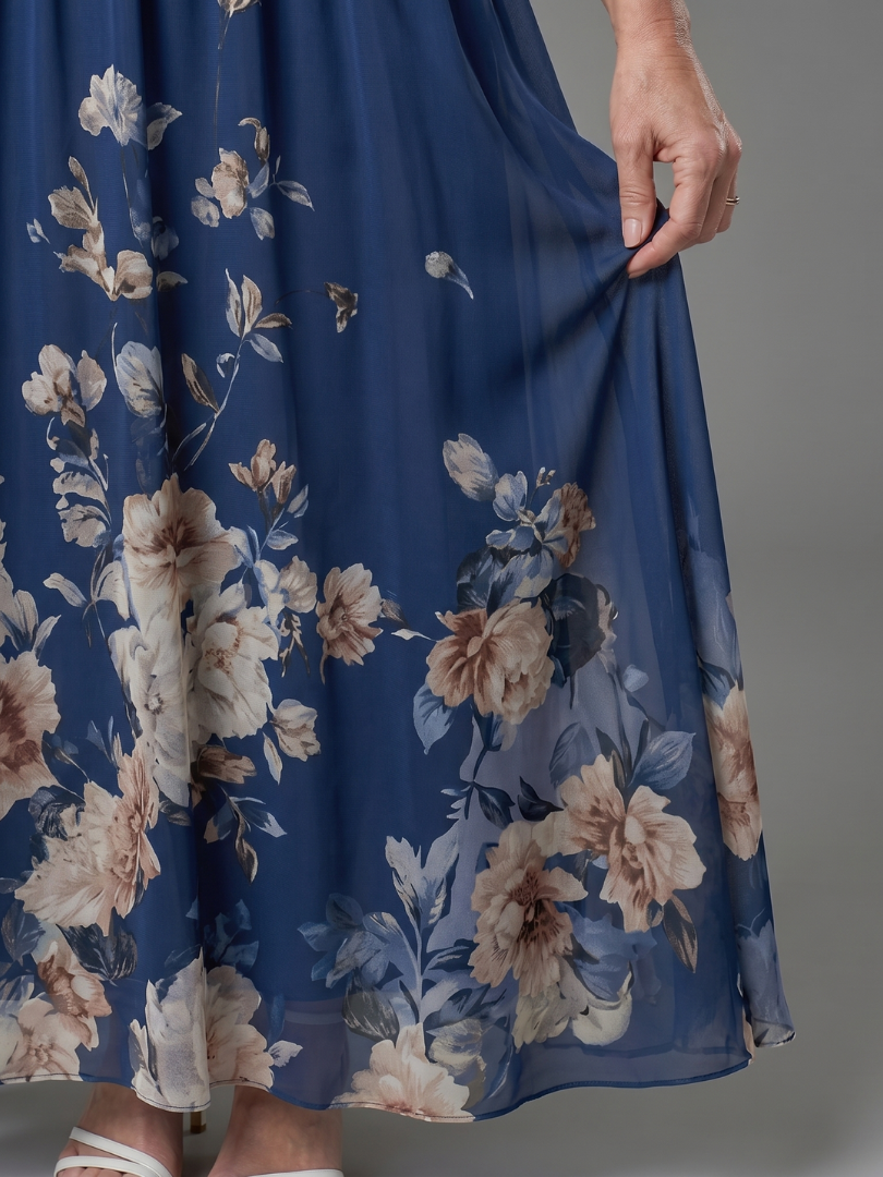 Clarissa™ Sleeveless V Neck Soft Floral Hem Midi Dress