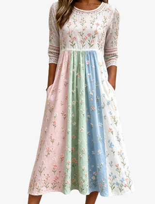Elodie | Pastel Meadow Midi Dress