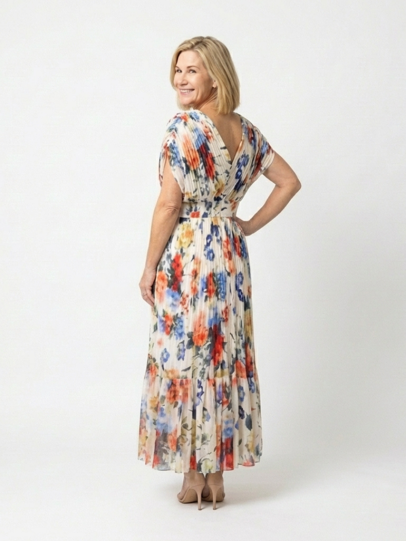 Savannah™ Short Sleeve Pleated Floral Midi Dress
